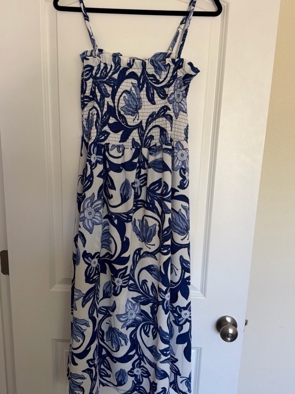 Blue Floral Smocked Maxi Dress - Women